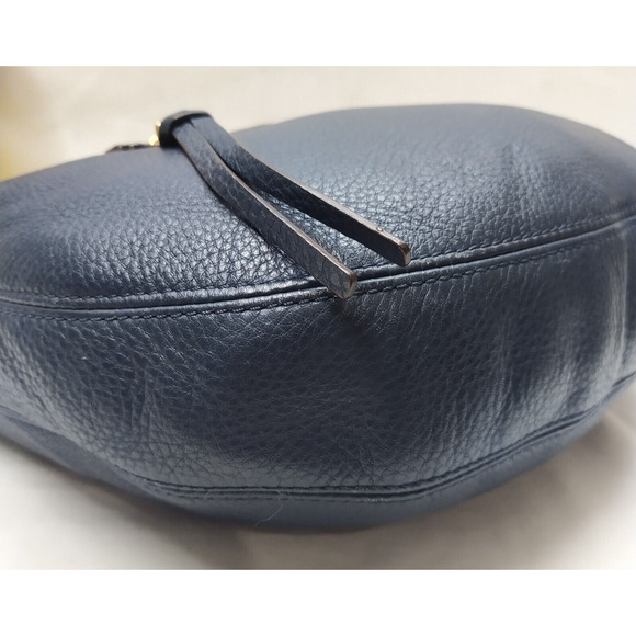 Michael Kors Rhea Blue Pebbled Leather Zipper Pocket Hobo Shoulder Bag - Picture 15 of 16